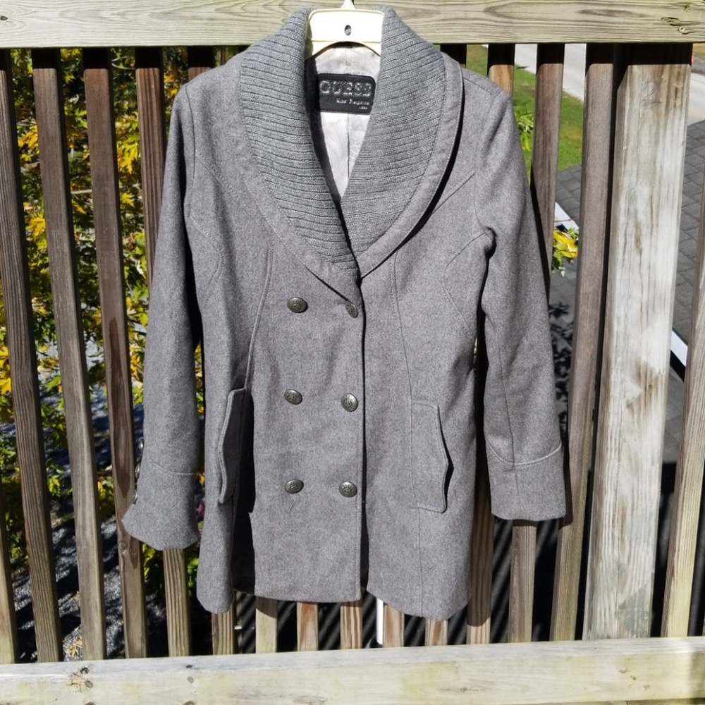Guess heather grey pea coat gently worn vintage.